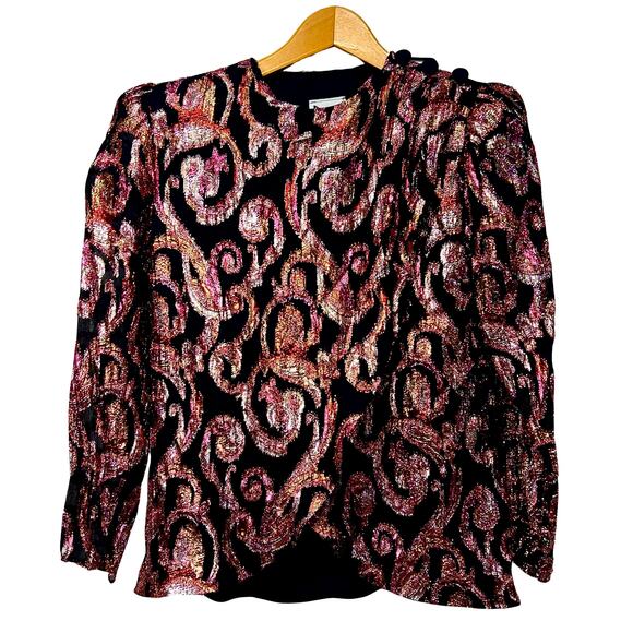 Vintage 80s Patra Petites Pink Gold Metallic Swirl Wrap Style Top Disco Size 4 - Picture 1 of 7